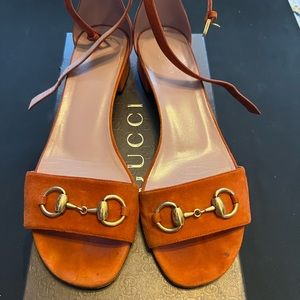 Gucci horsebit orange suede sandals, size 39